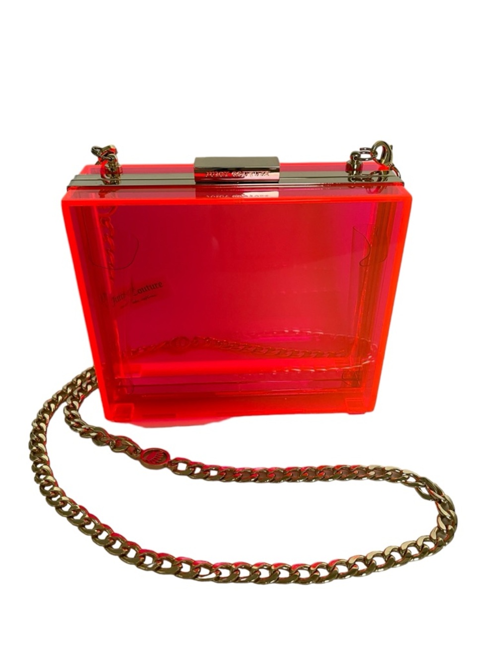 Juicy Couture Neon Pink Crossbody Clutch Purse with Detachable Gold Chain